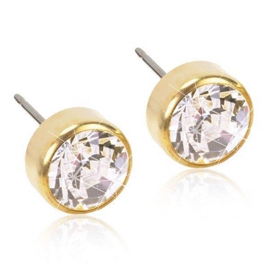 Blomdahl øreringe i golden titanium med klar zirkonia Ø3–6 mm